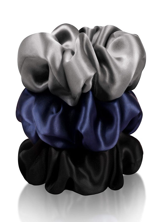 Zenssia Silk Scrunchies for Hair, Mulberry Silk Hair Ties for Women and Girls, No Damage Elastic Ponytail Holders（Black, Navy, Silvergrey） - Image 1